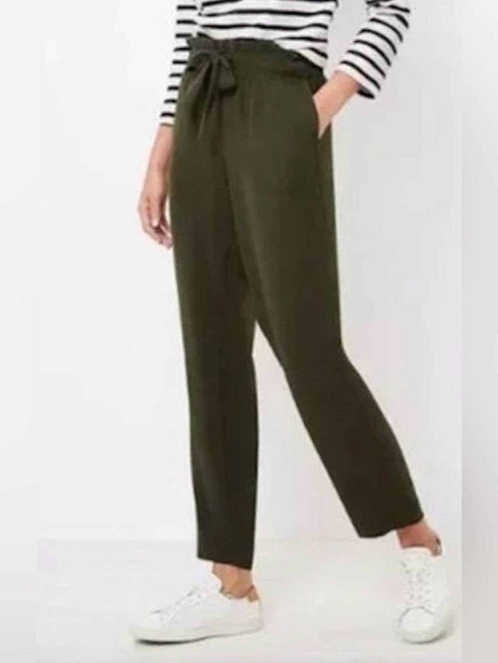 Ann Taylor LOFT Paperbag Tie Waist | Ankle | Olive Green Pants Size XL